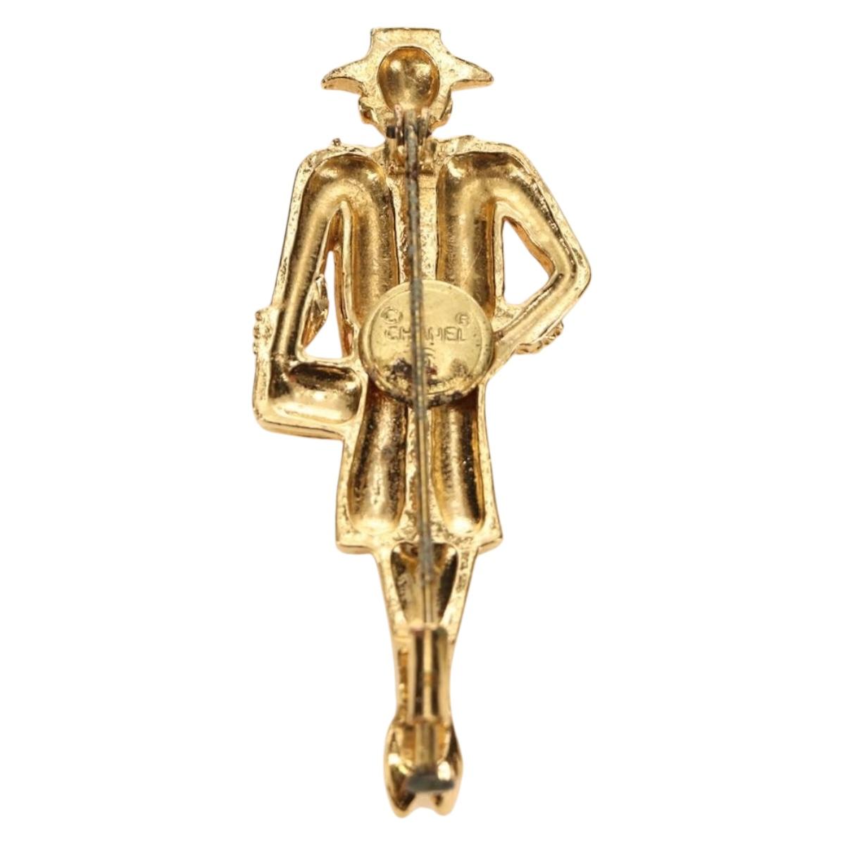 CHANEL Mademoiselle Brooch metal Gold Tone CC Auth 184687V