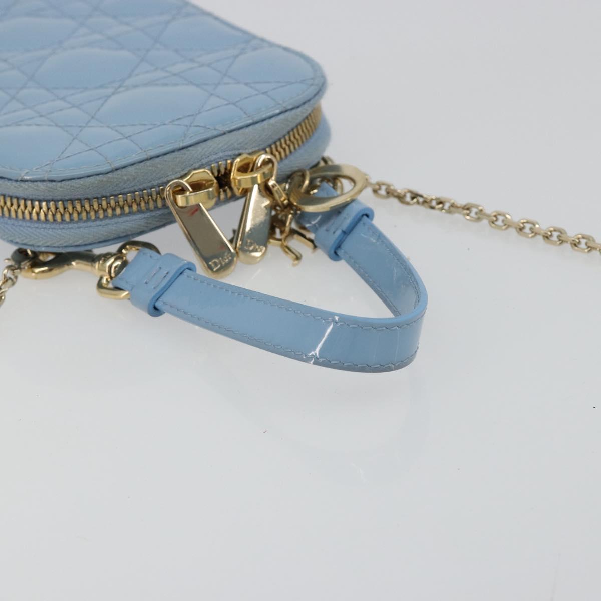 Christian Dior Cannage Phone Case Bag Patent leather Light Blue Auth 184689A