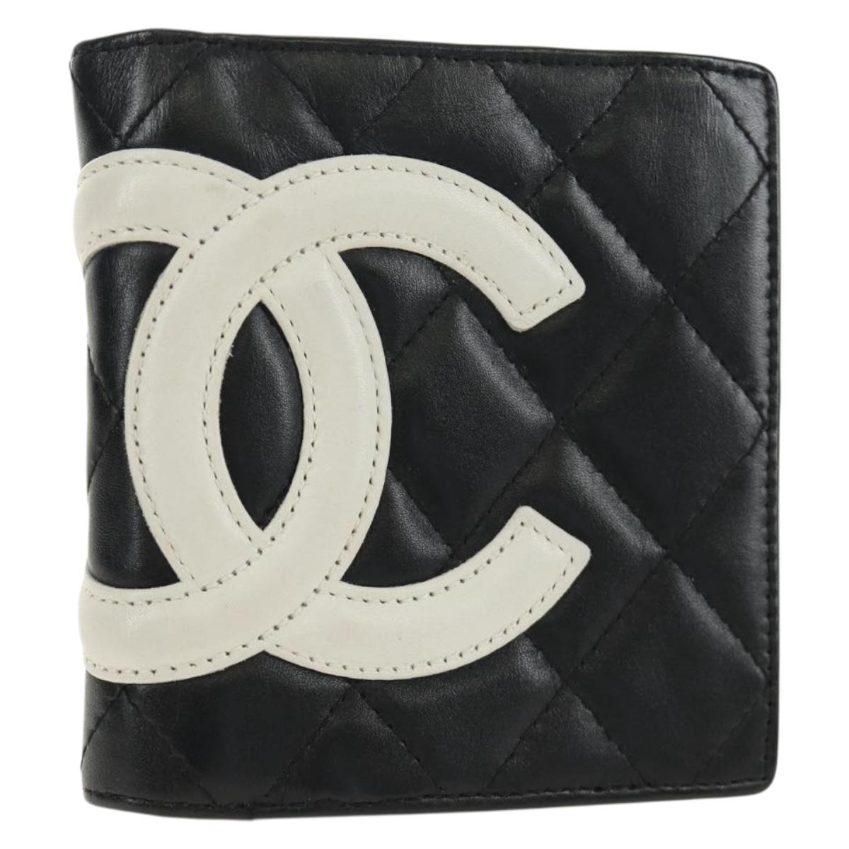 CHANEL Cambon Line Wallet Lamb Skin Black CC Auth 184691V
