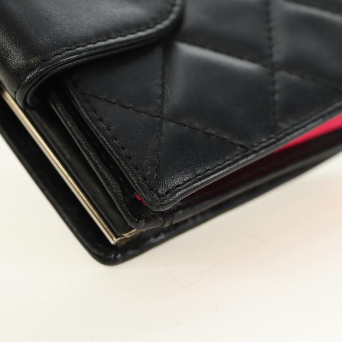 CHANEL Cambon Line Wallet Lamb Skin Black CC Auth 184691V