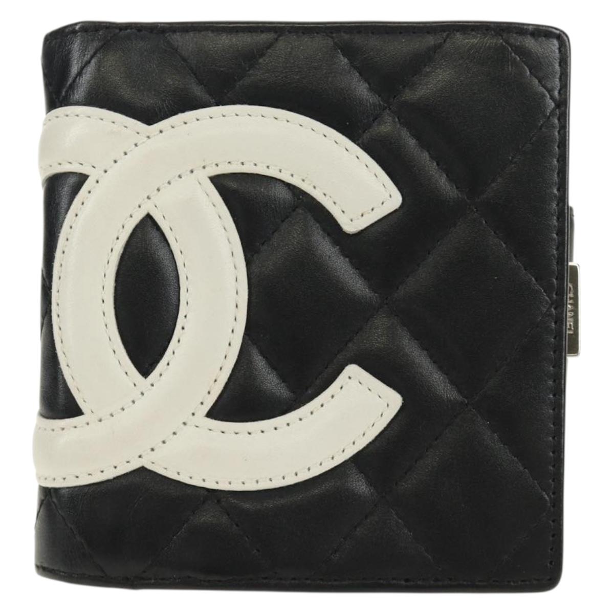 CHANEL Cambon Line Wallet Lamb Skin Black CC Auth 184691V