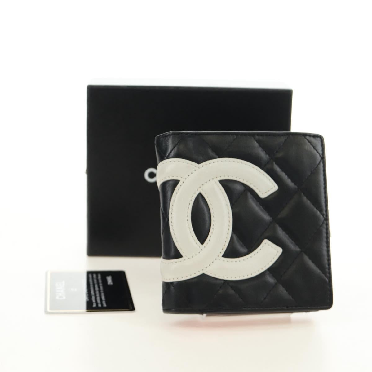 CHANEL Cambon Line Wallet Lamb Skin Black CC Auth 184691V
