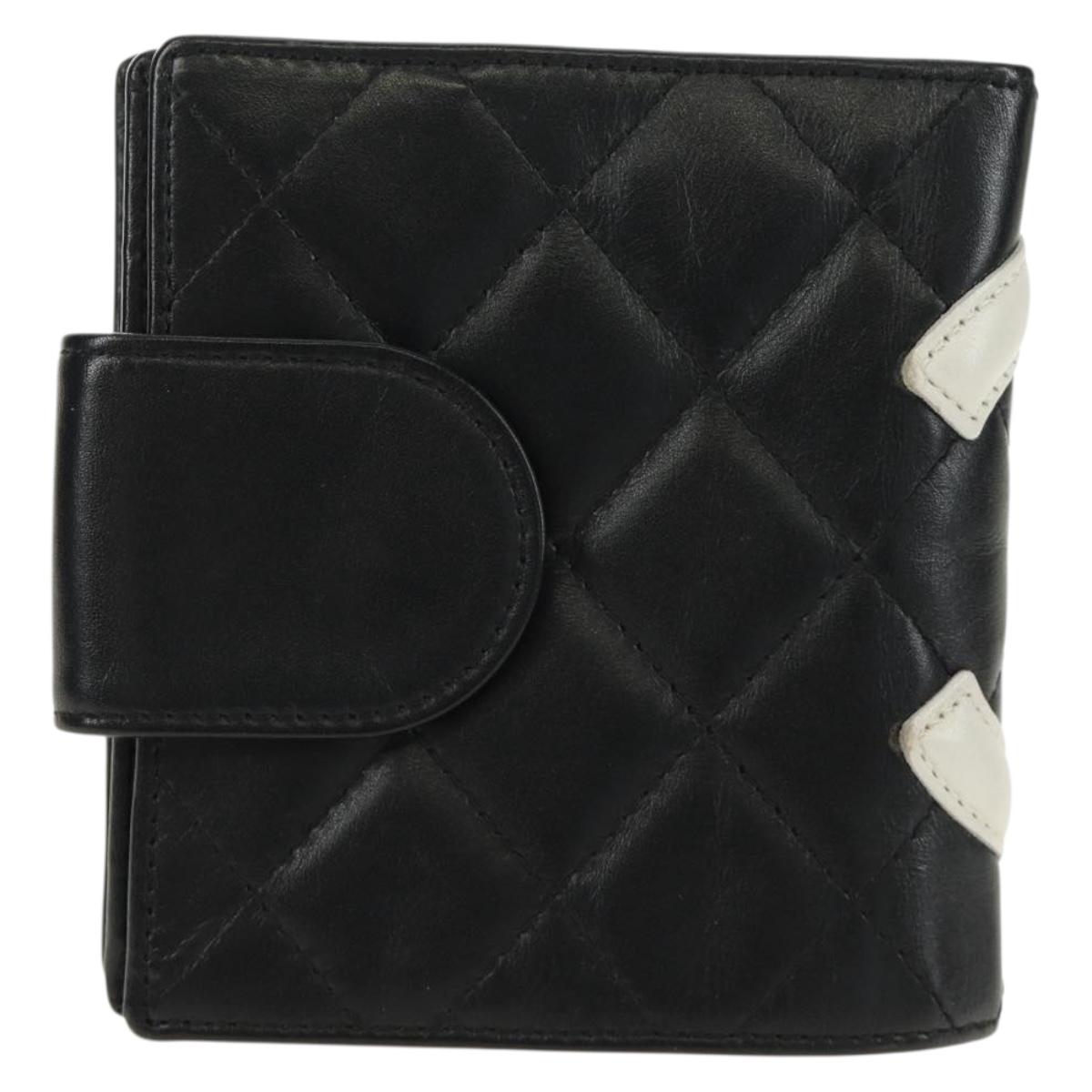CHANEL Cambon Line Wallet Lamb Skin Black CC Auth 184691V