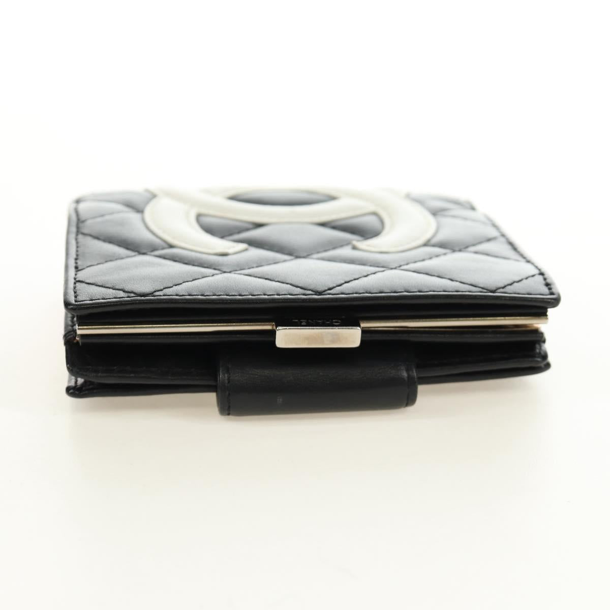 CHANEL Cambon Line Wallet Lamb Skin Black CC Auth 184691V