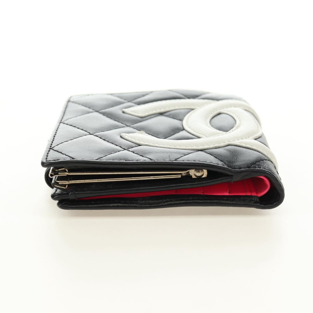 CHANEL Cambon Line Wallet Lamb Skin Black CC Auth 184691V