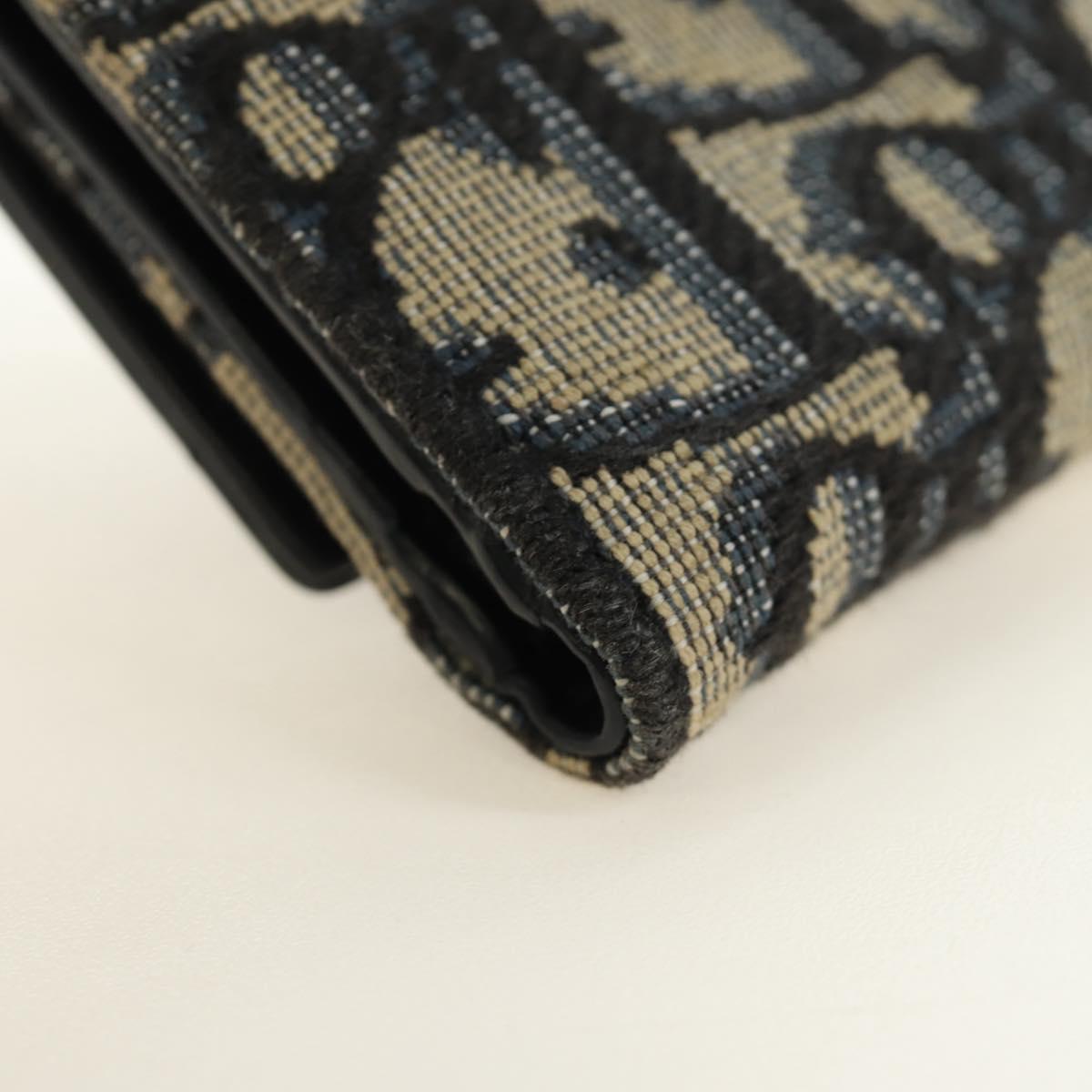 Christian Dior Trotter Canvas Card Case Navy Gold Auth 184692M