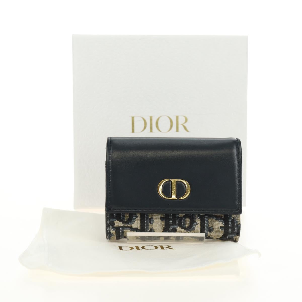 Christian Dior Trotter Canvas Card Case Navy Gold Auth 184692M