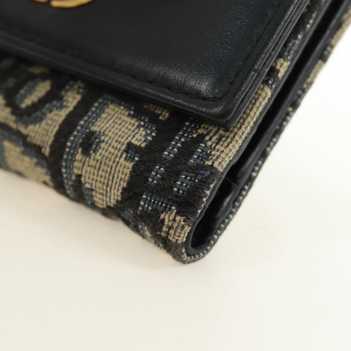 Christian Dior Trotter Canvas Card Case Navy Gold Auth 184692M