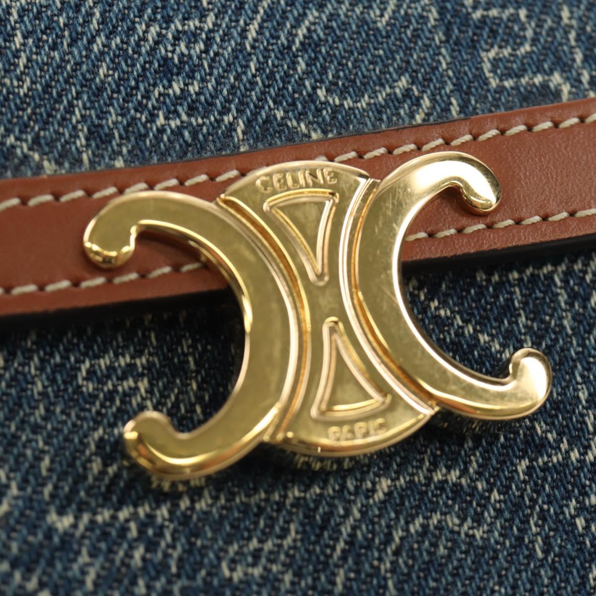 CELINE Triomphe Wallet Denim Blue Gold Auth 184693M