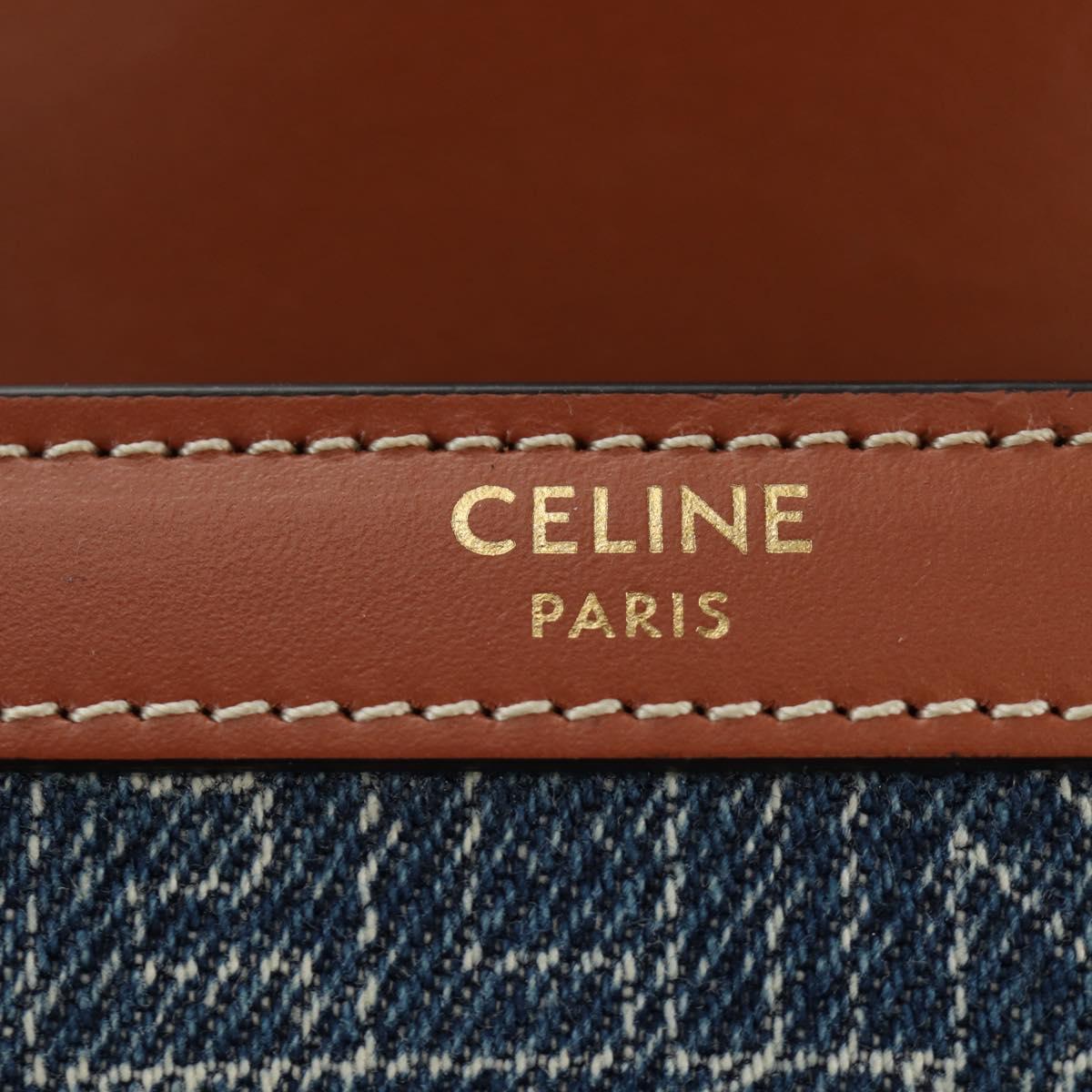 CELINE Triomphe Wallet Denim Blue Gold Auth 184693M