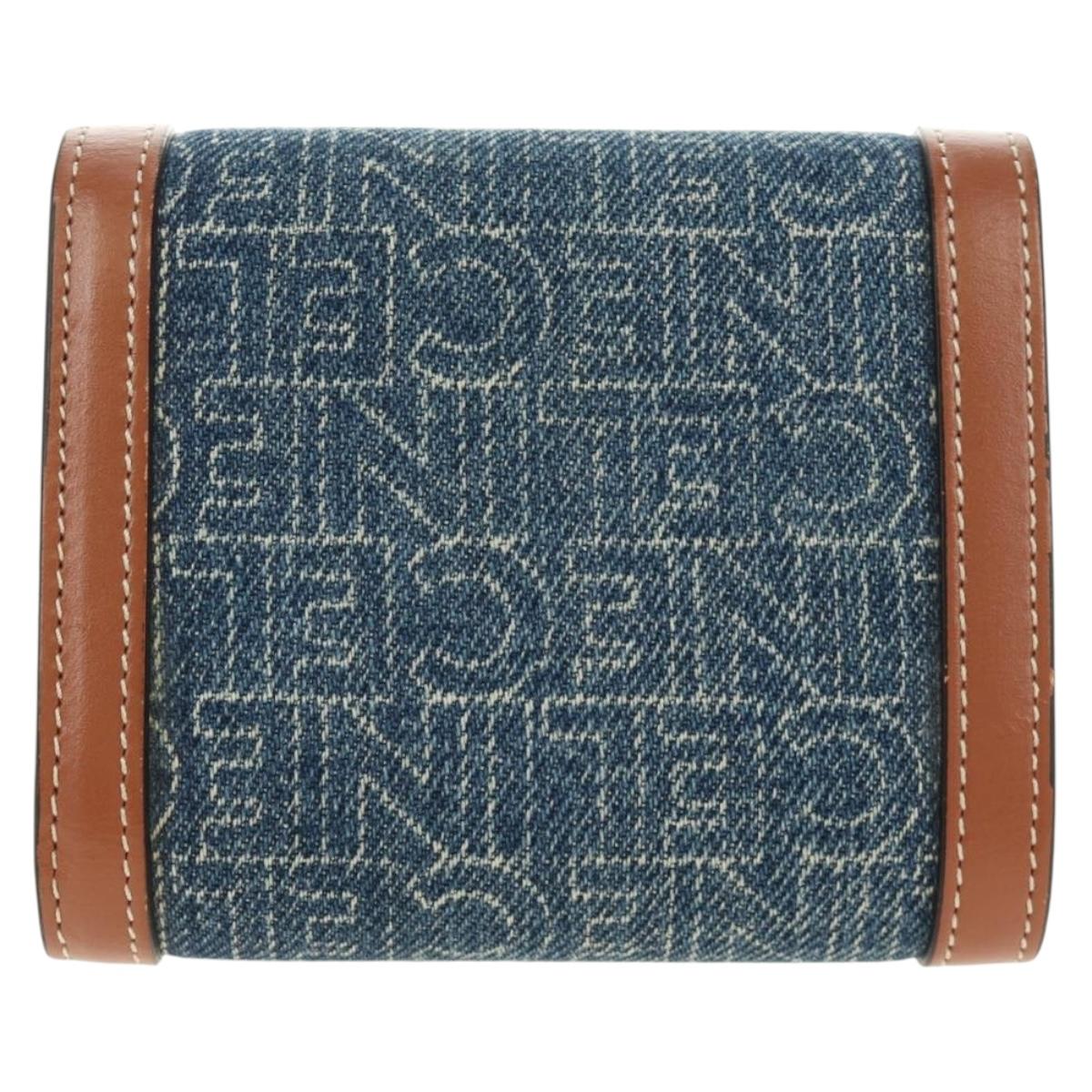CELINE Triomphe Wallet Denim Blue Gold Auth 184693M