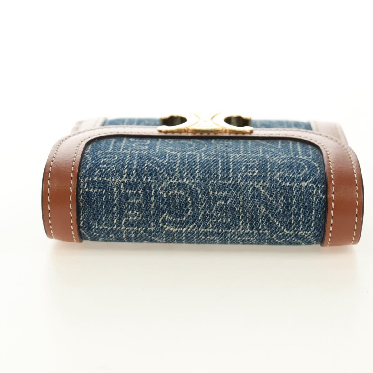 CELINE Triomphe Wallet Denim Blue Gold Auth 184693M