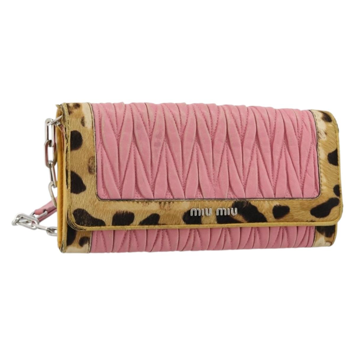 Miu Miu Matelasse Chain Shoulder Bag Leather Pink Silver Auth 184694