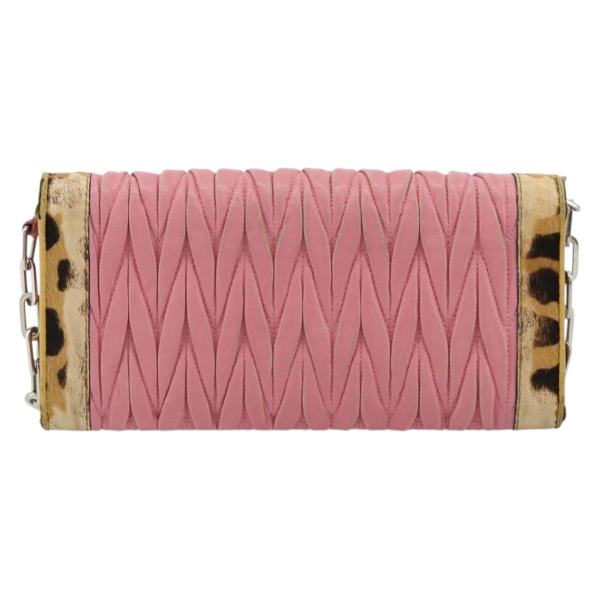 Miu Miu Matelasse Chain Shoulder Bag Leather Pink Silver Auth 184694