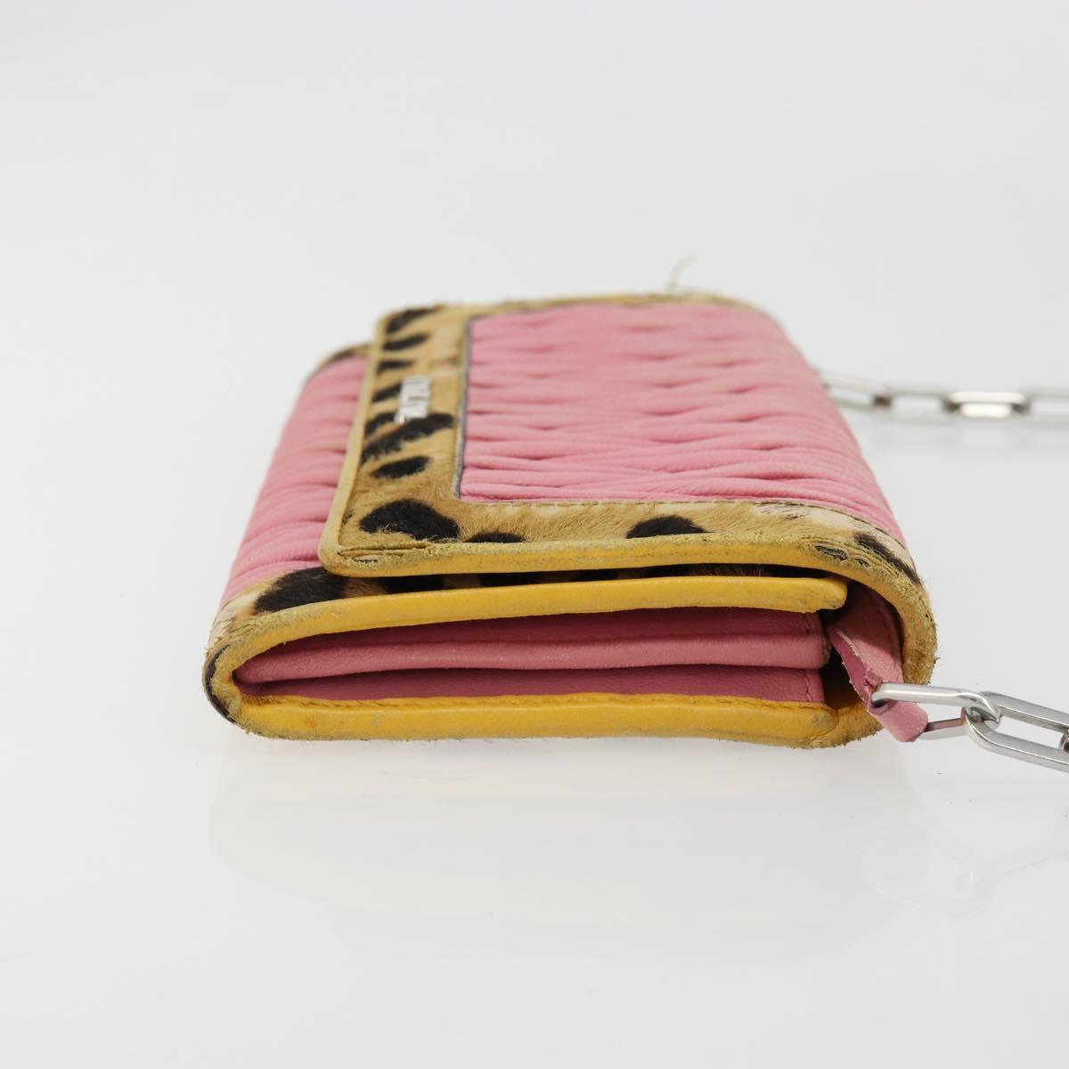 Miu Miu Matelasse Chain Shoulder Bag Leather Pink Silver Auth 184694