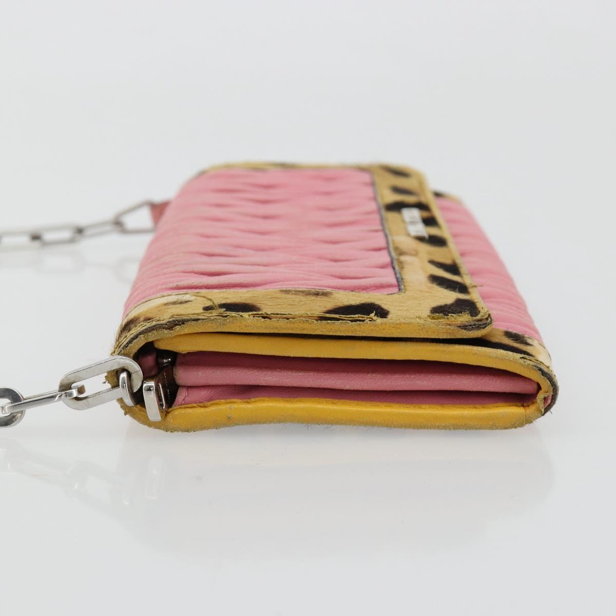 Miu Miu Matelasse Chain Shoulder Bag Leather Pink Silver Auth 184694