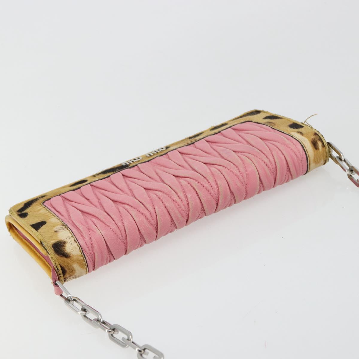 Miu Miu Matelasse Chain Shoulder Bag Leather Pink Silver Auth 184694