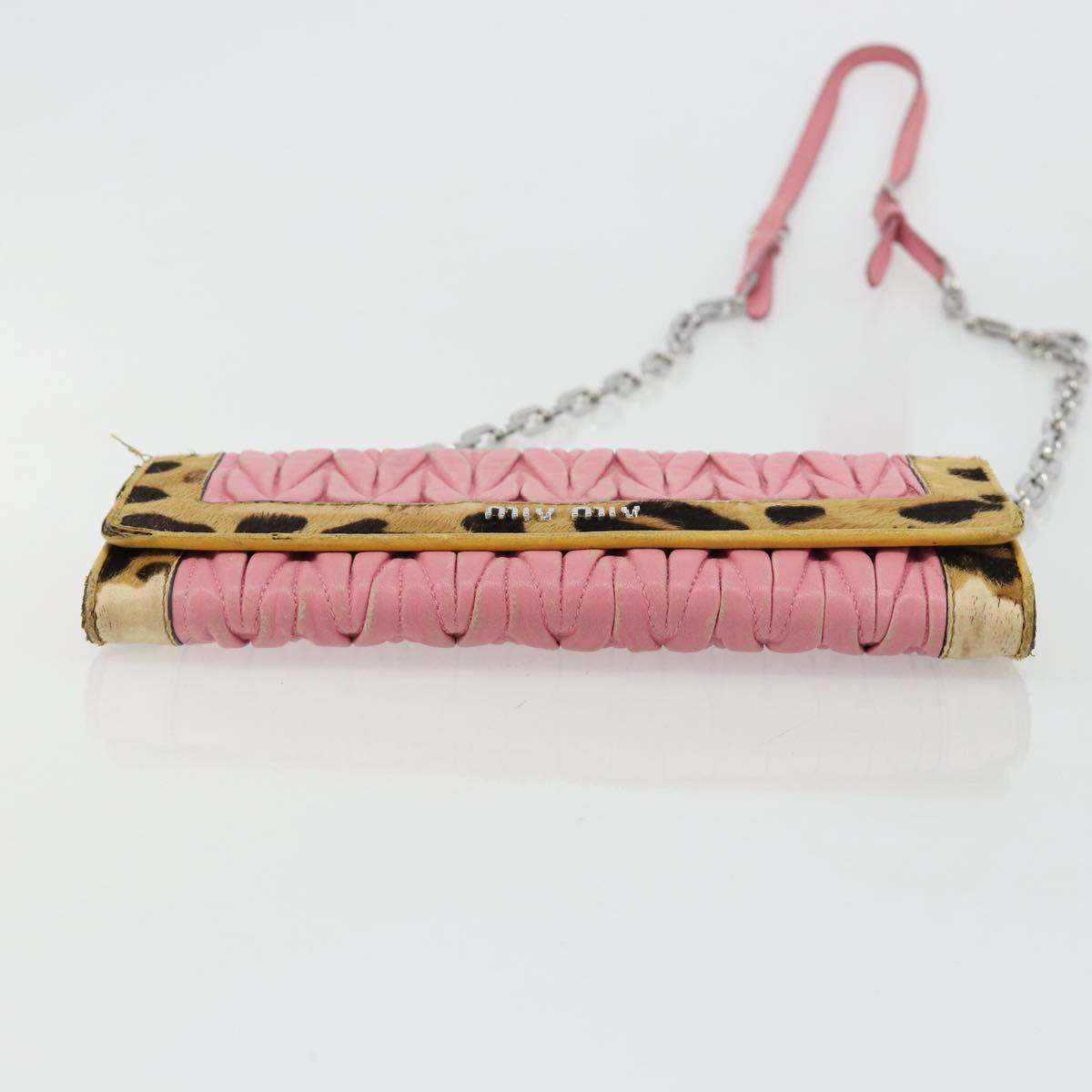 Miu Miu Matelasse Chain Shoulder Bag Leather Pink Silver Auth 184694