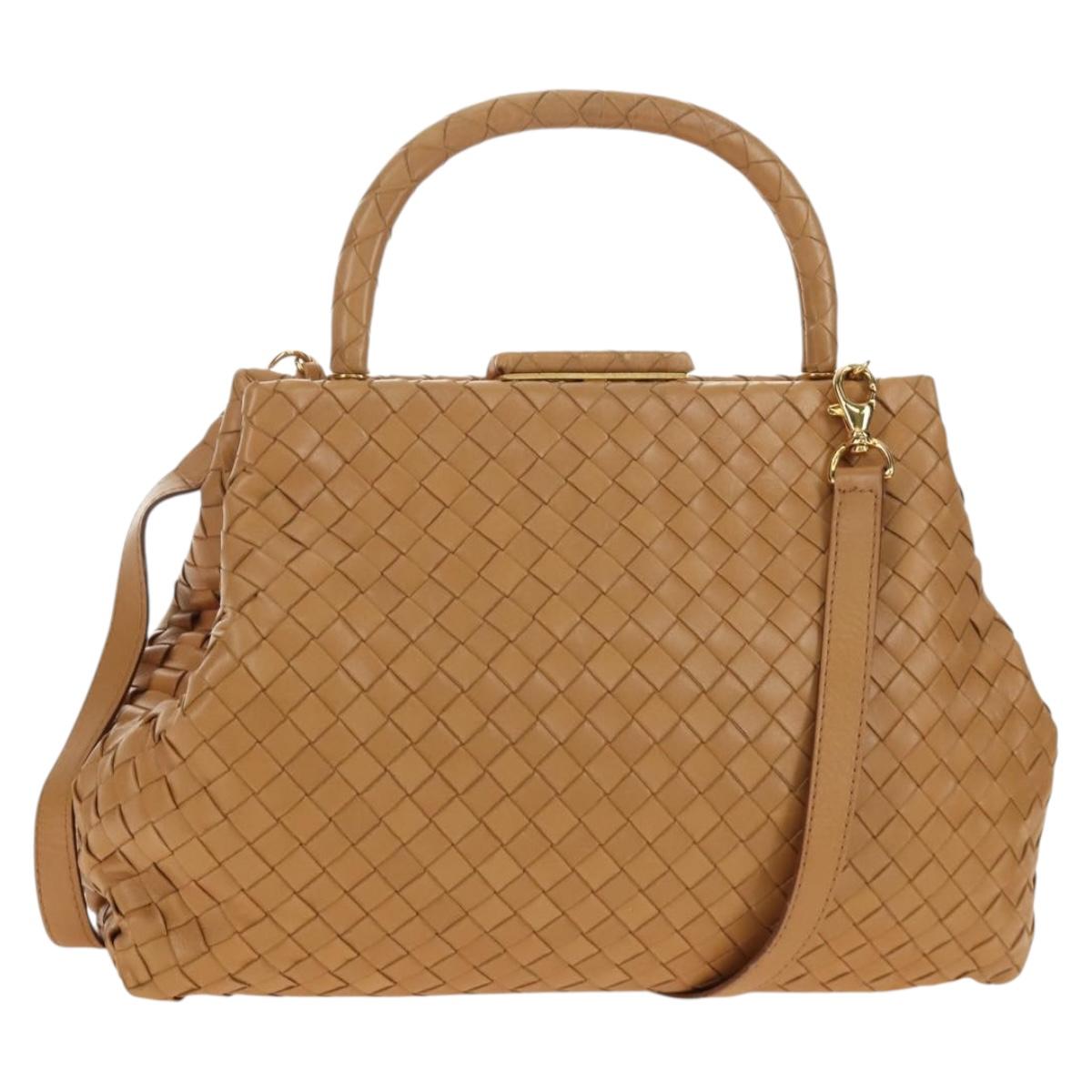BOTTEGA VENETA INTRECCIATO Hand Bag Leather 2way Beige Gold Auth 184696V
