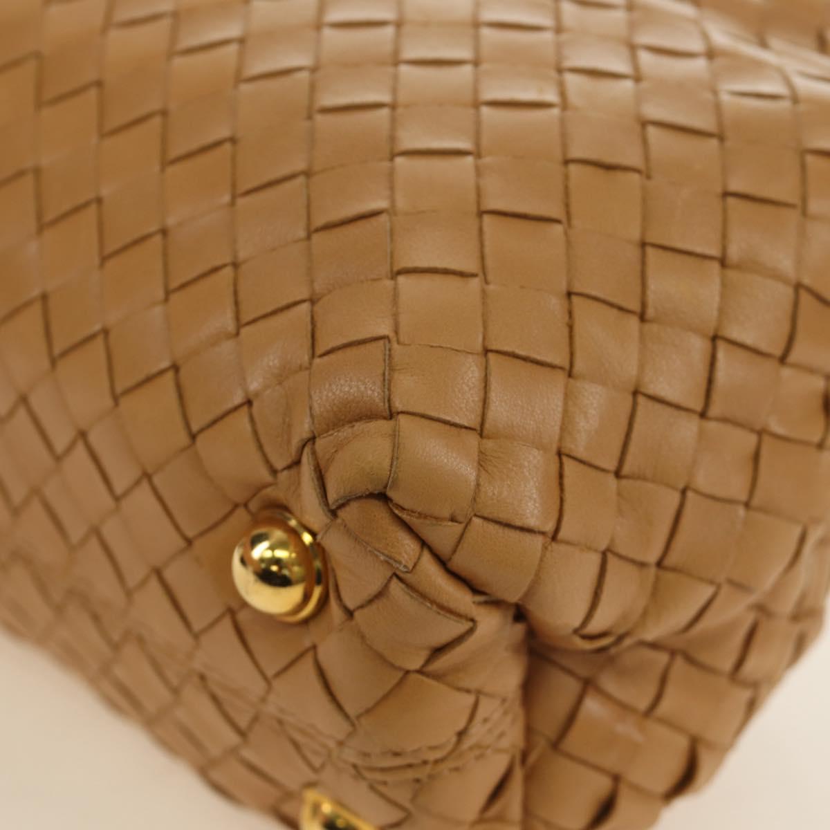 BOTTEGA VENETA INTRECCIATO Hand Bag Leather 2way Beige Gold Auth 184696V