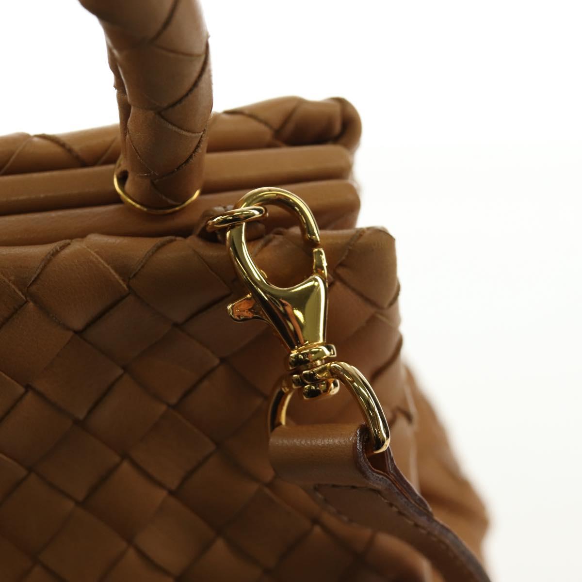 BOTTEGA VENETA INTRECCIATO Hand Bag Leather 2way Beige Gold Auth 184696V