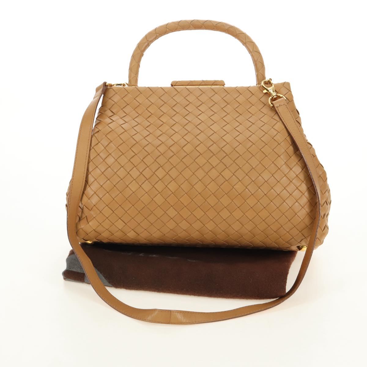 BOTTEGA VENETA INTRECCIATO Hand Bag Leather 2way Beige Gold Auth 184696V