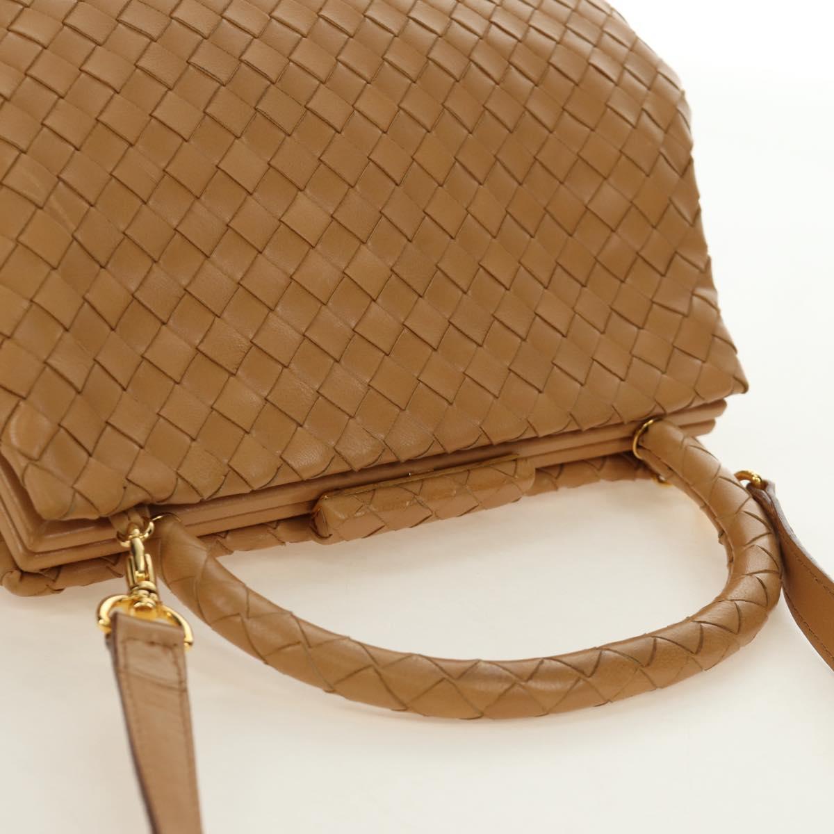 BOTTEGA VENETA INTRECCIATO Hand Bag Leather 2way Beige Gold Auth 184696V