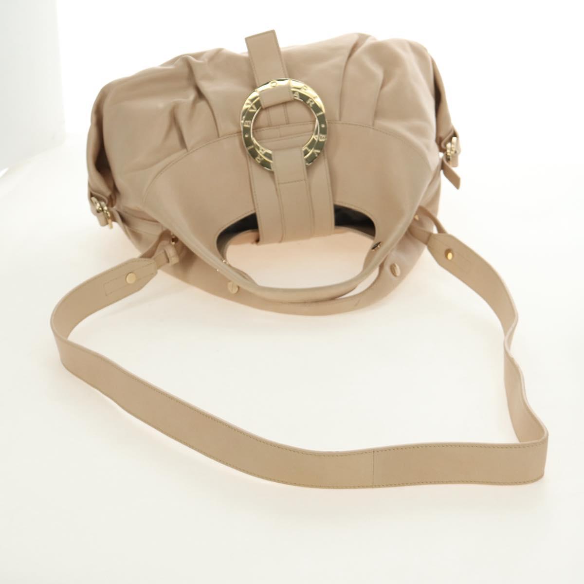 BVLGARI Chandra Hand Bag Leather 2way Beige Gold Auth 184697A