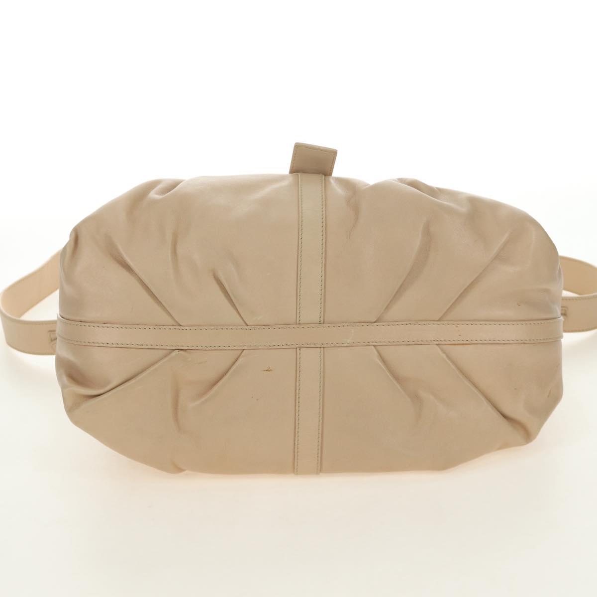 BVLGARI Chandra Hand Bag Leather 2way Beige Gold Auth 184697A