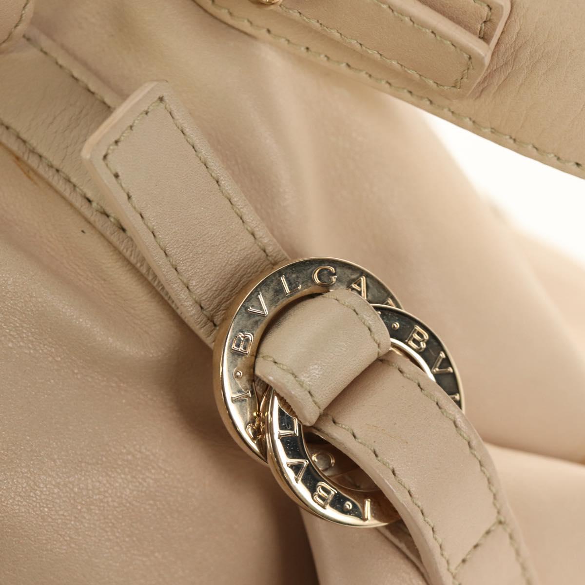 BVLGARI Chandra Hand Bag Leather 2way Beige Gold Auth 184697A