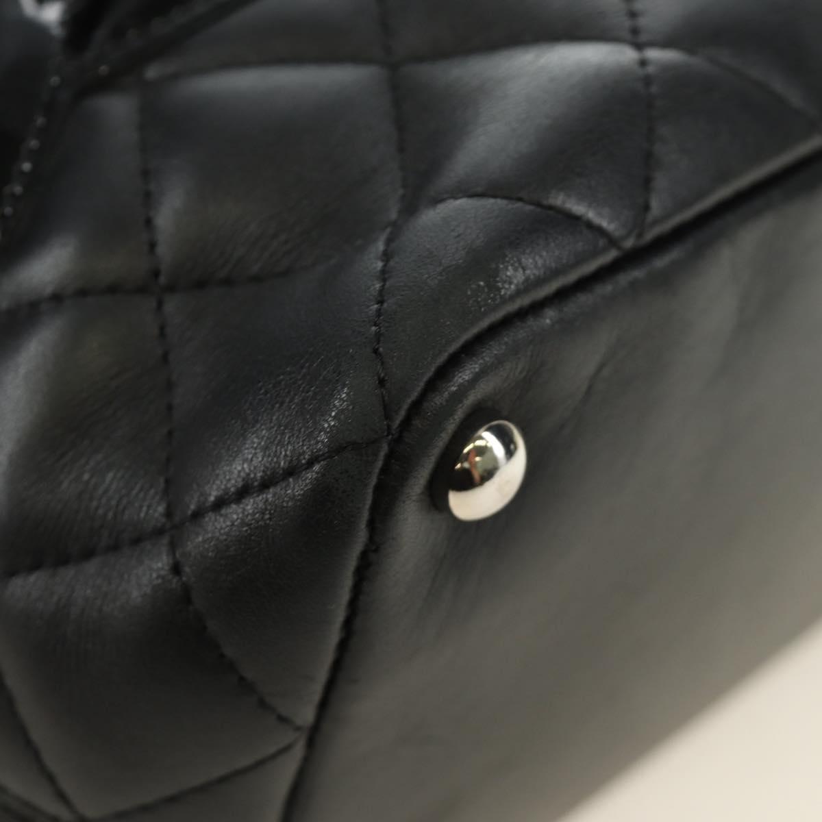 CHANEL Cambon Line Tote Bag Leather Black Silver CC Auth 184706SAV