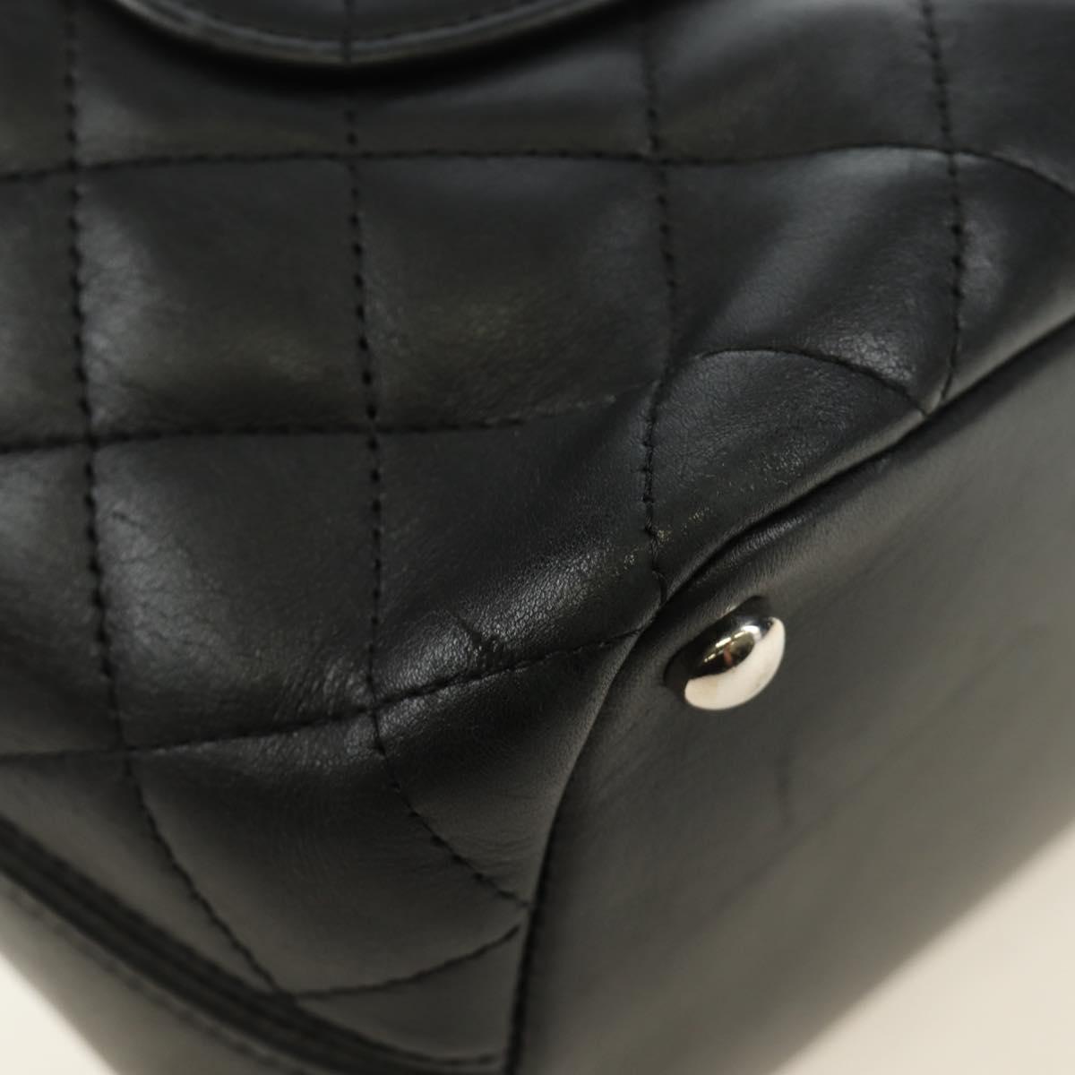 CHANEL Cambon Line Tote Bag Leather Black Silver CC Auth 184706SAV