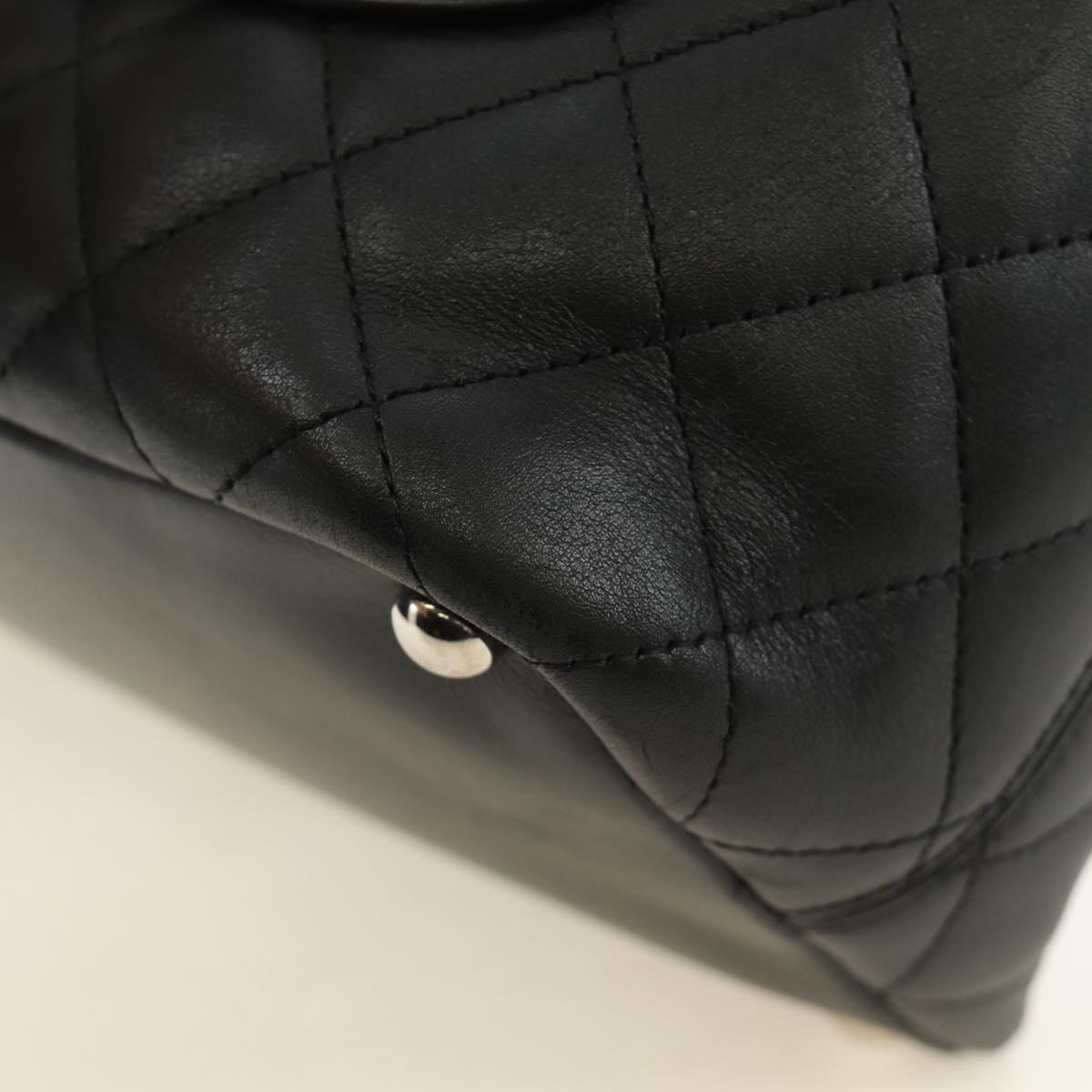 CHANEL Cambon Line Tote Bag Leather Black Silver CC Auth 184706SAV