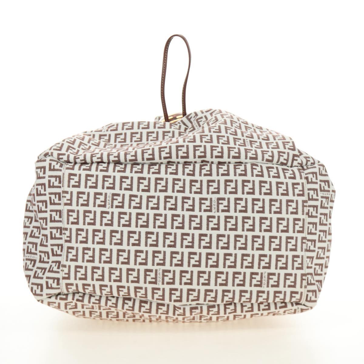 FENDI Zucchino Canvas Tote Bag White Gold Auth 184707V