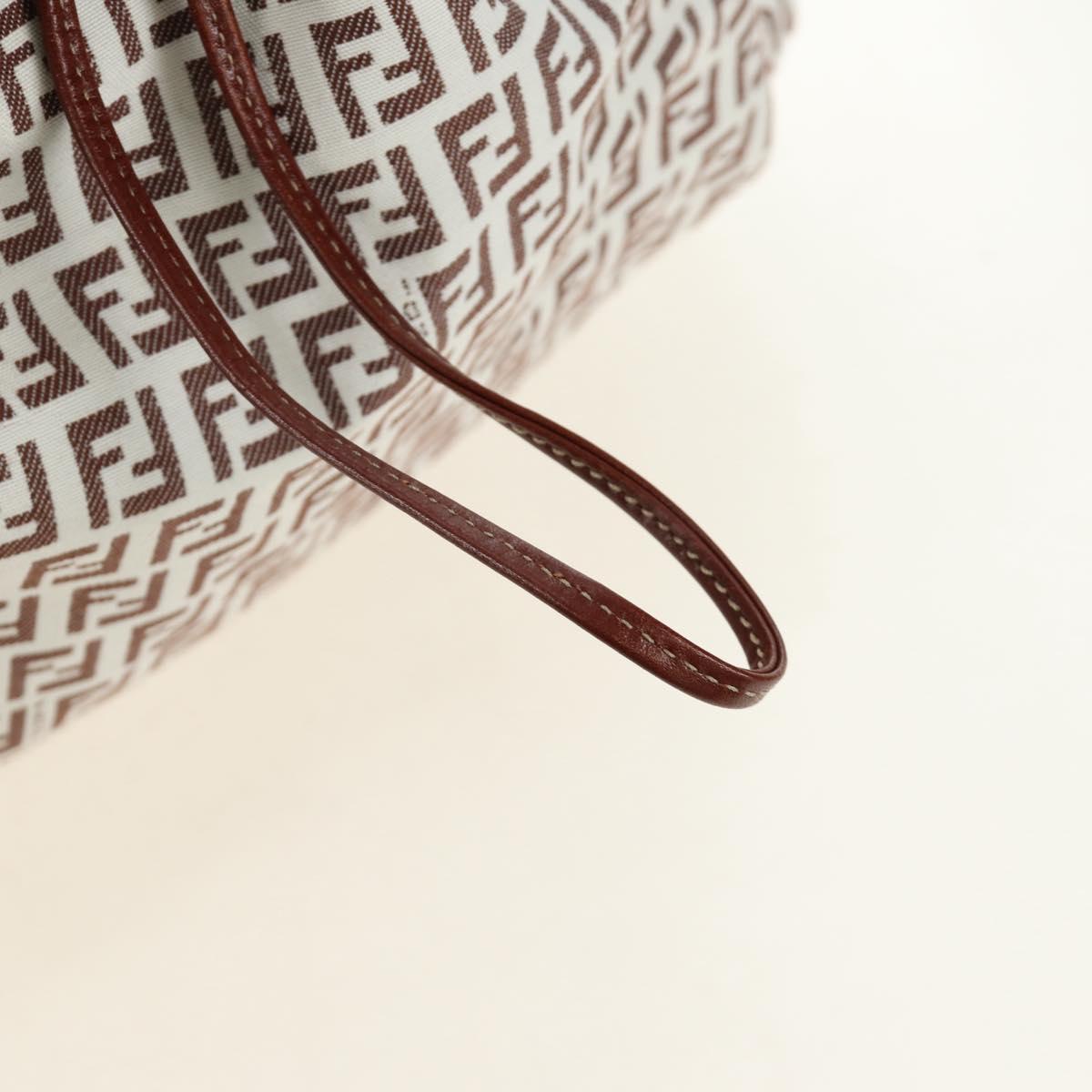 FENDI Zucchino Canvas Tote Bag White Gold Auth 184707V
