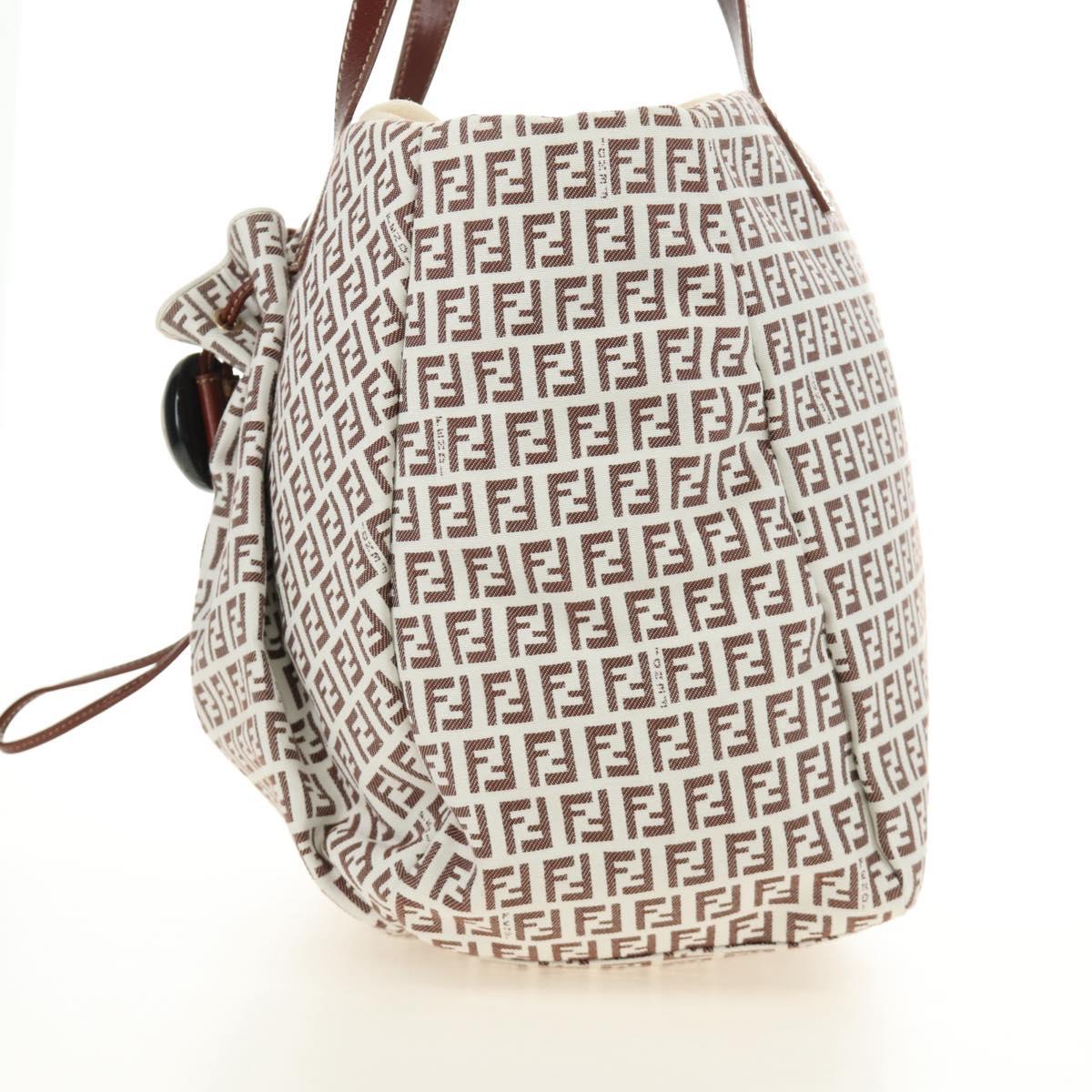 FENDI Zucchino Canvas Tote Bag White Gold Auth 184707V