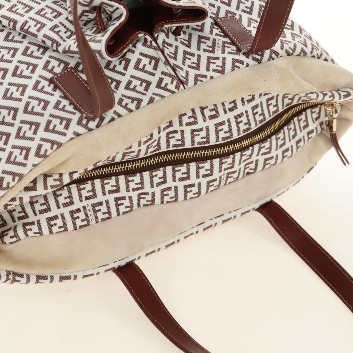 FENDI Zucchino Canvas Tote Bag White Gold Auth 184707V