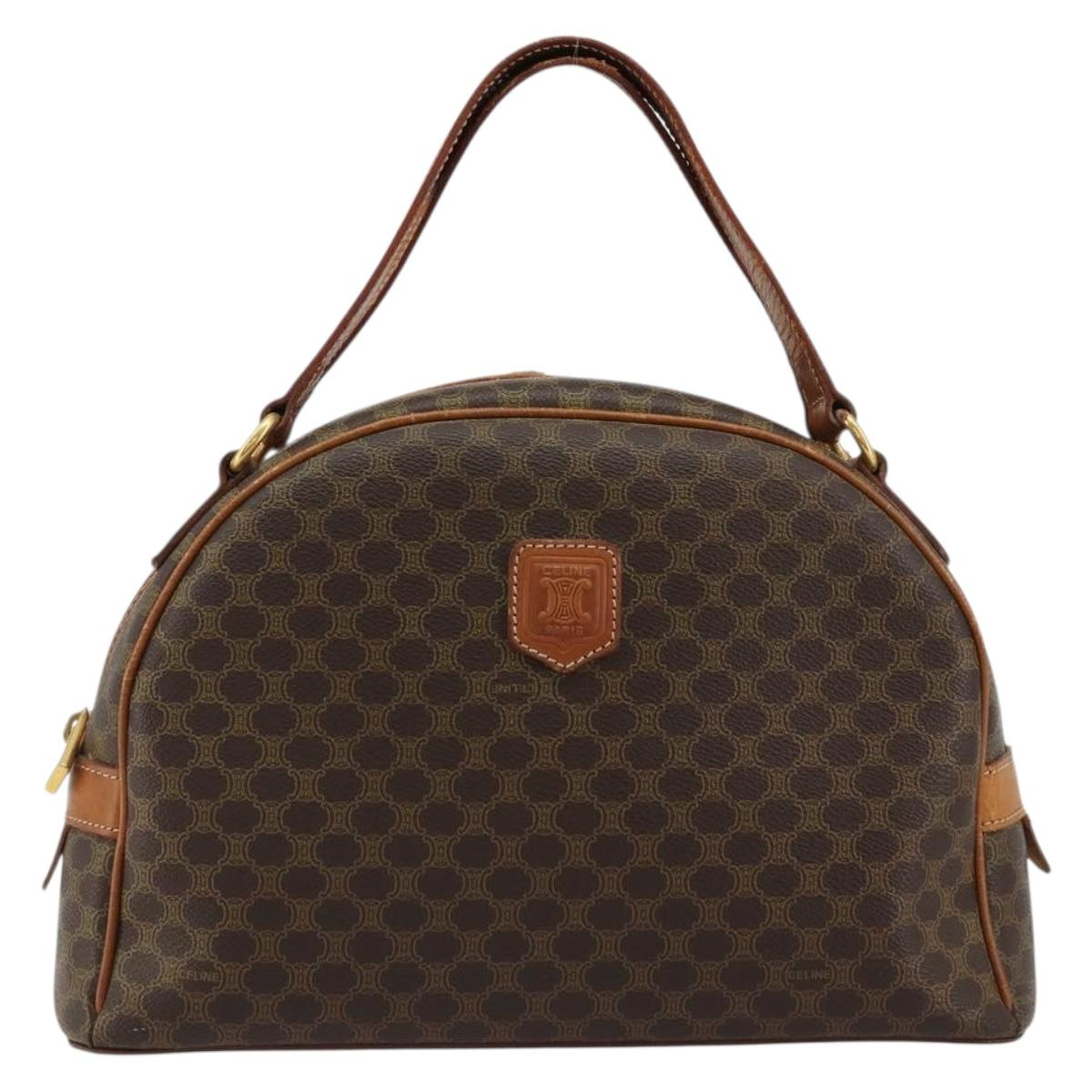CELINE Macadam Canvas Hand Bag PVC Leather Brown Gold Auth 184709