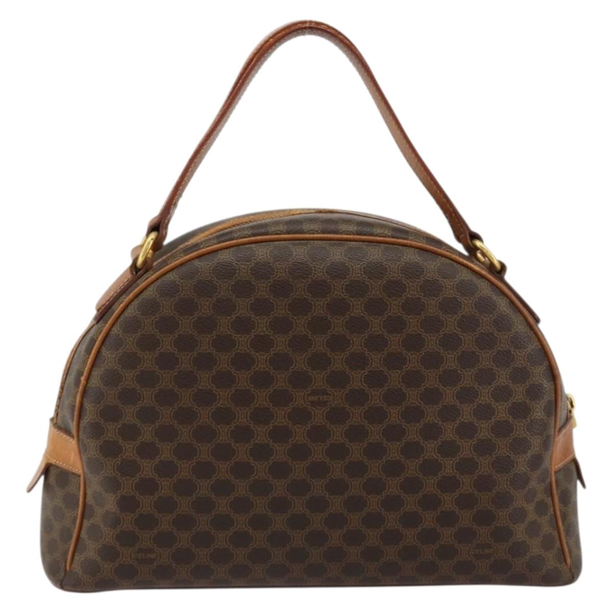 CELINE Macadam Canvas Hand Bag PVC Leather Brown Gold Auth 184709