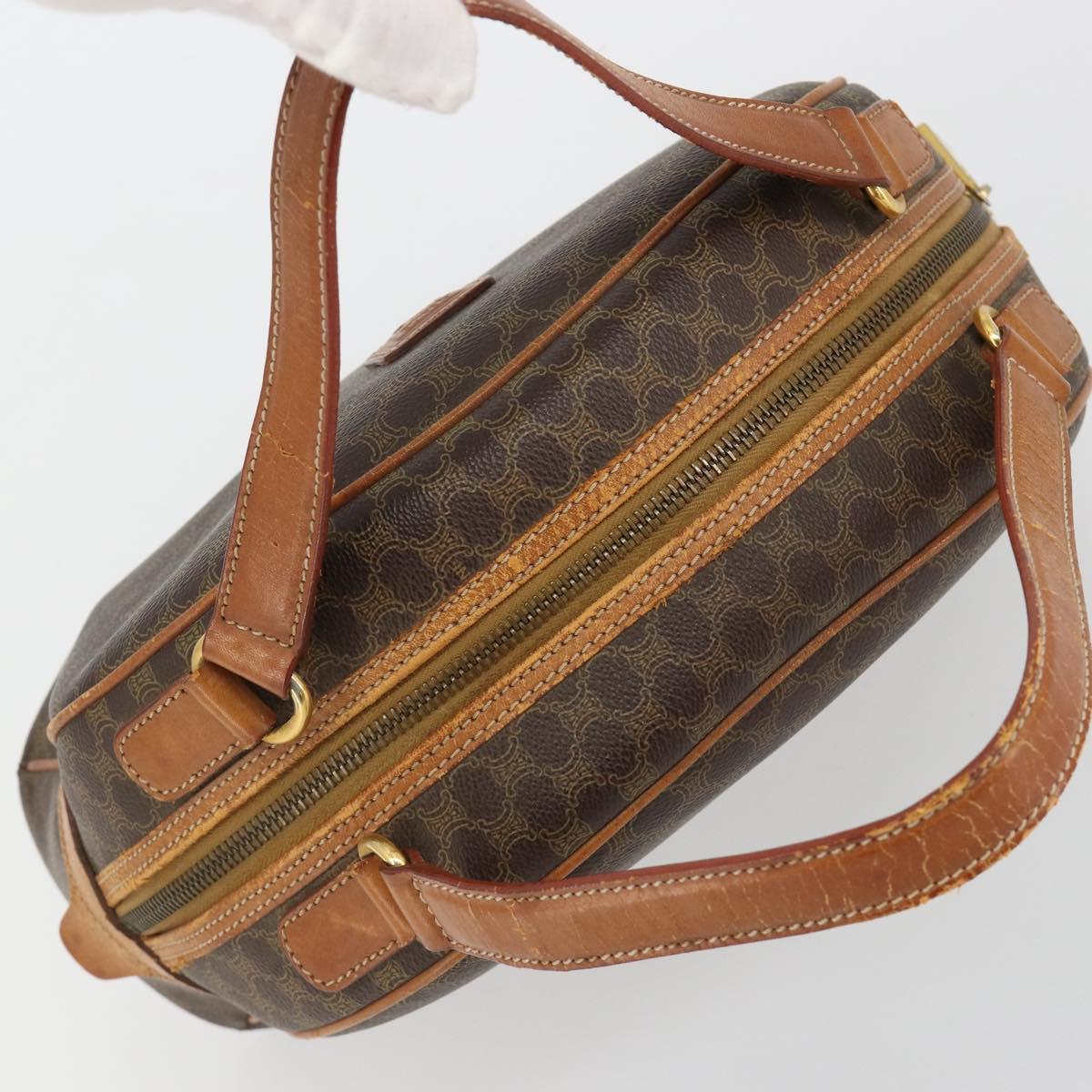 CELINE Macadam Canvas Hand Bag PVC Leather Brown Gold Auth 184709