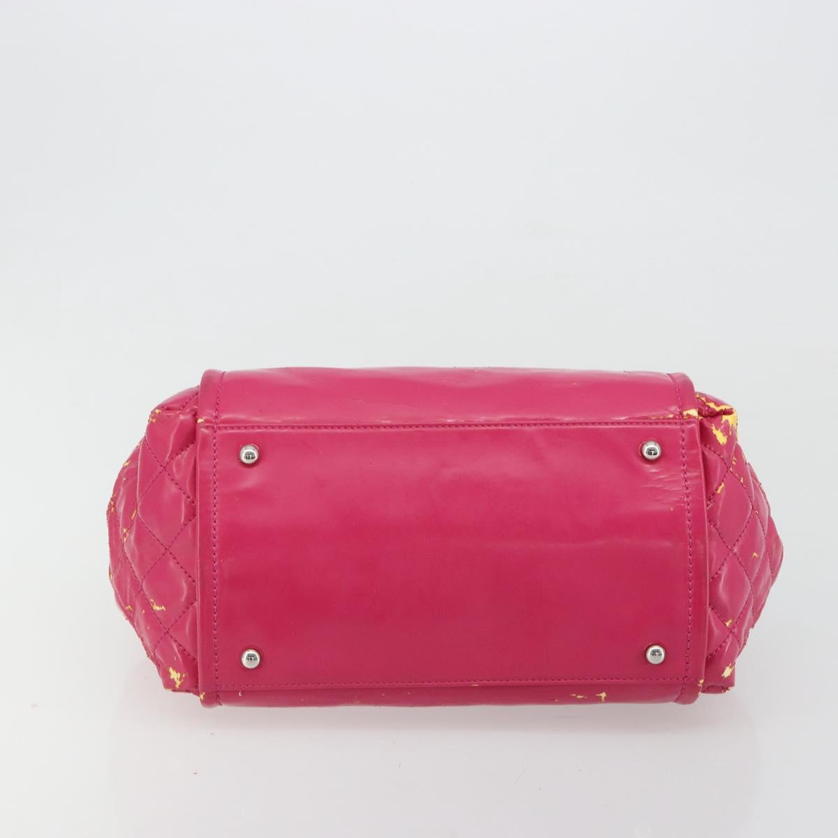 CHANEL Chain Tote Bag Coated Canvas Pink Silver CC Auth 184710