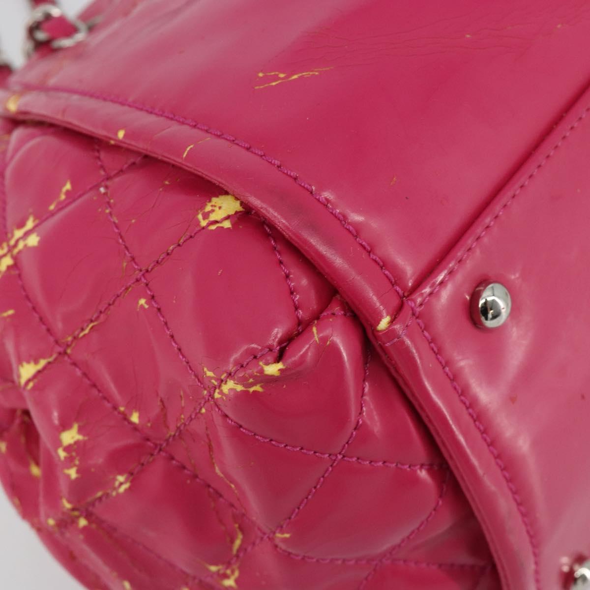 CHANEL Chain Tote Bag Coated Canvas Pink Silver CC Auth 184710