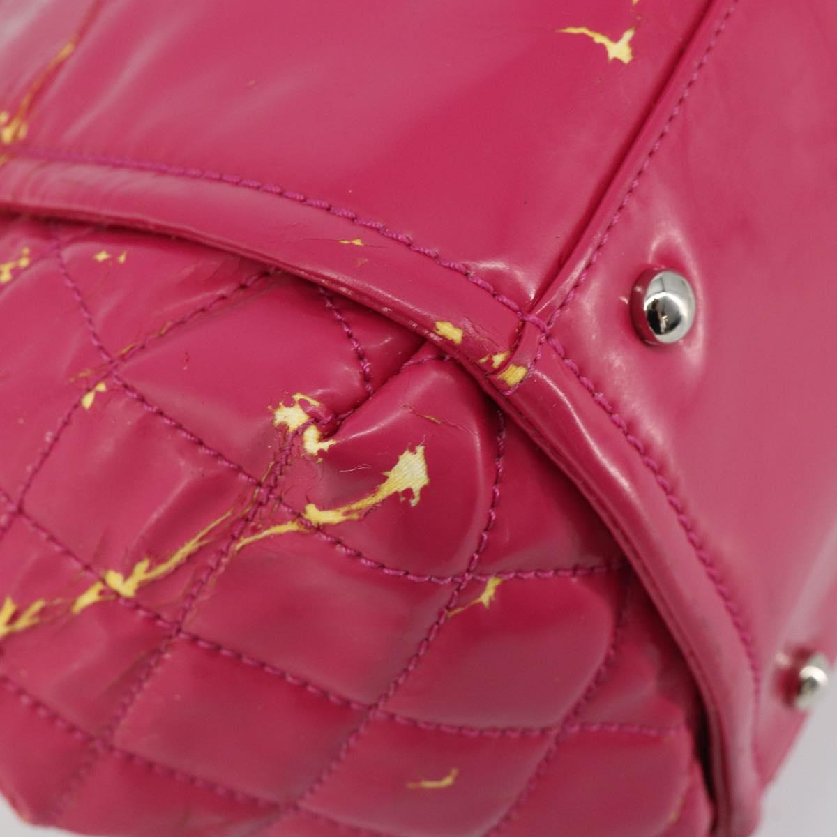 CHANEL Chain Tote Bag Coated Canvas Pink Silver CC Auth 184710