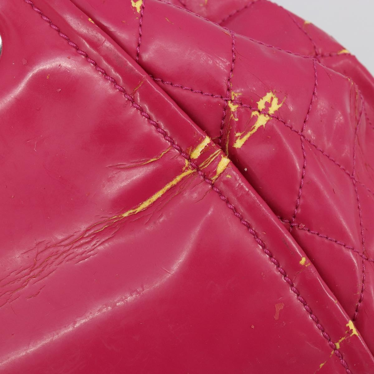 CHANEL Chain Tote Bag Coated Canvas Pink Silver CC Auth 184710