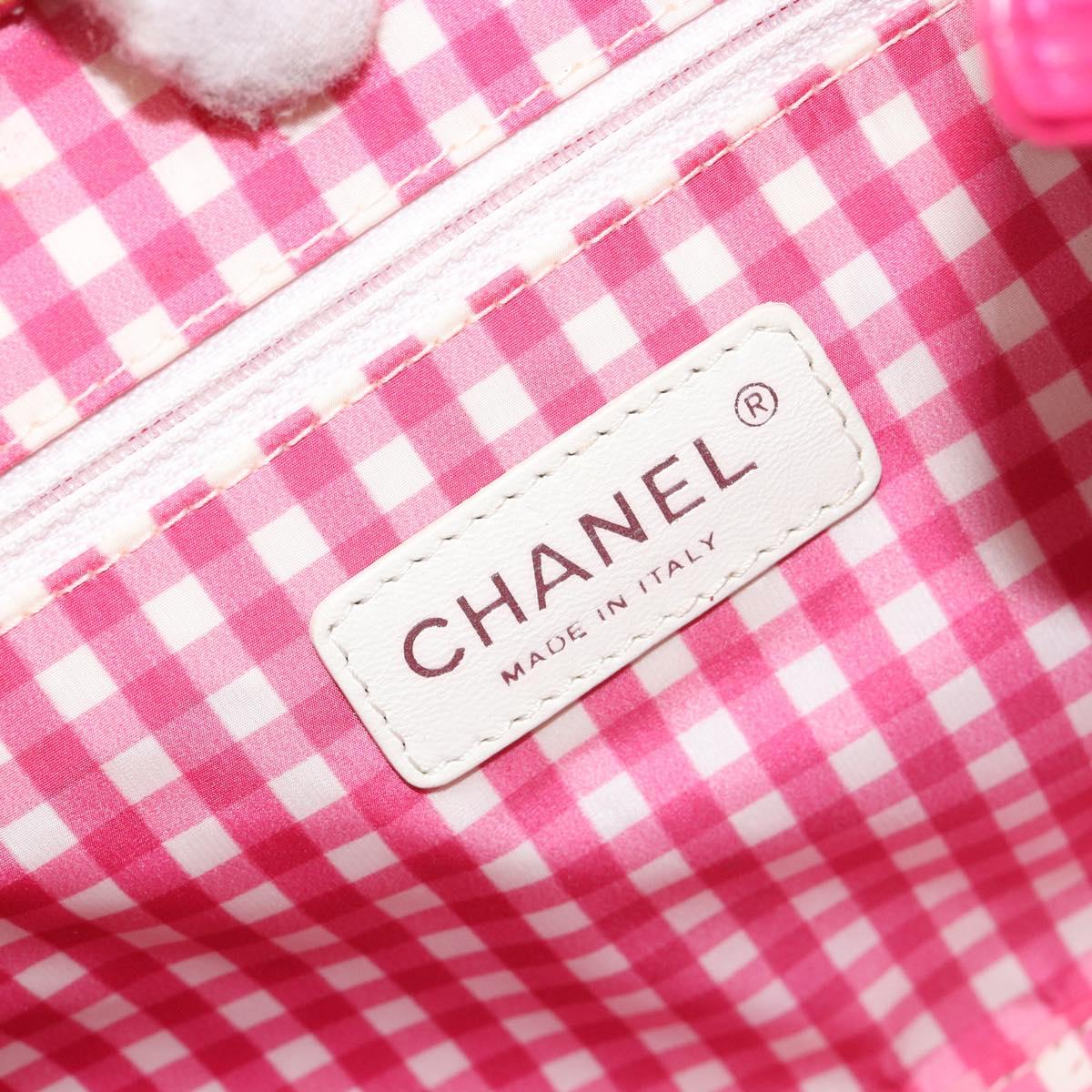 CHANEL Chain Tote Bag Coated Canvas Pink Silver CC Auth 184710
