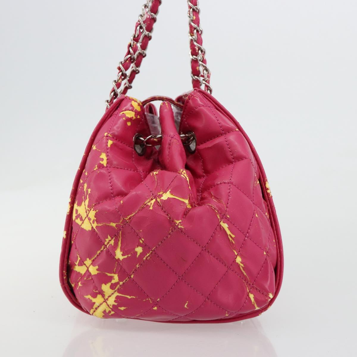 CHANEL Chain Tote Bag Coated Canvas Pink Silver CC Auth 184710