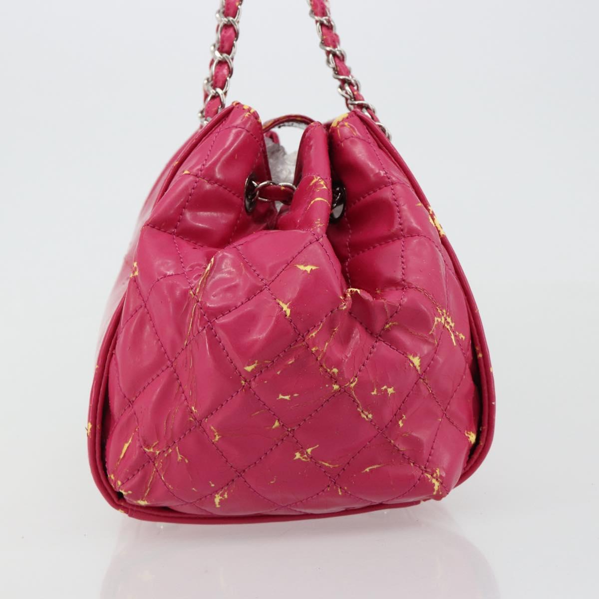 CHANEL Chain Tote Bag Coated Canvas Pink Silver CC Auth 184710
