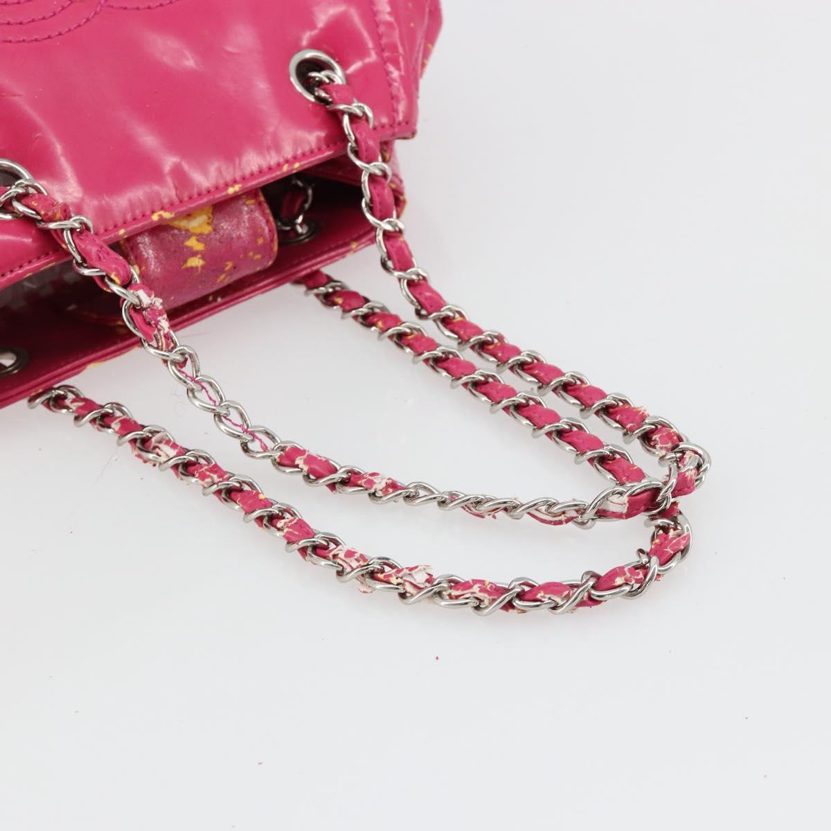 CHANEL Chain Tote Bag Coated Canvas Pink Silver CC Auth 184710