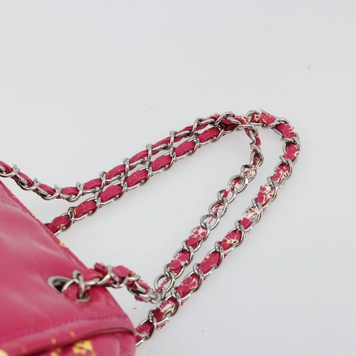 CHANEL Chain Tote Bag Coated Canvas Pink Silver CC Auth 184710