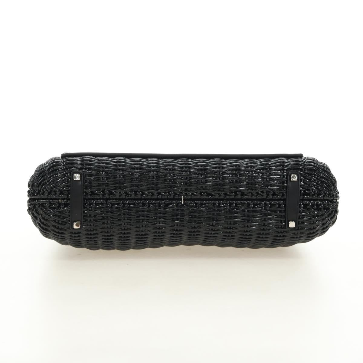 Salvatore Ferragamo Gancini Hand Bag Rattan Black Silver Auth 184711V